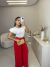 Conjunto de calça pantalona e cropped babados - vermelho - Amor de Peça - Looks Femininos Estilosos, Loja de Roupa Feminina Online