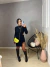 Vestido manga longa tricot com fenda - preto