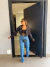 Calça jeans wide leg cargo - escura