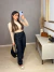 Calça wide loose de couro - preta - loja online