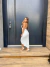 Vestido midi franzido com decote e fenda - branco - online store