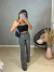 Calça flare em lurex - prata
