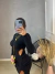 Vestido manga longa tricot com fenda - preto - online store