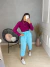 Conjunto calça jogger e cropped no crepe - azul turquesa - online store