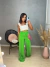 Calça pantalona cós alto no crepe - verde - online store