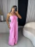 Vestido longo fluído com amarração no pescoço - rosa - loja online