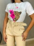 Blusa t-shirt estampa leopardo - branca