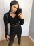 Cropped nozinho renda - manga longa preto - comprar online
