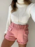 Image of Short em suéde cós alto com cinto - rosa