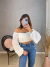 Cropped ciganinha crochê com manga bufante - Off White - comprar online
