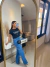 Calça jeans wide leg cargo - escura - loja online