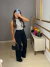 Calça jeans wide leg preta - com destroyed - comprar online