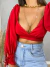 Cropped manga longa decote - vermelho