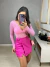 Image of Body de renda manga longa - rosa barbie