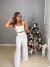 Conjunto de cropped e calça pantalona com recorte - Off White - comprar online