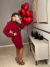 Image of Vestido trançado com manga puff - vermelho
