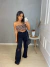 Calça wide leg jeans destroyed preta