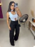 Calça pantalona alfaiataria com cós em botões duplo - preto