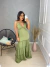 Vestido longo camadas com decote - verde oliva