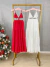 Vestido longo com camadas e decote - vermelho - loja online