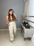 Calça cargo wide leg no sarja - bege claro