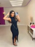 Vestido longo com fenda lateral e recorte na cintura - preto