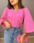 Blusa t-shirt com manga 3/4 - rosa com vermelho