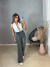 Calça flare em lurex - prata