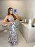 Vestido longo de alcinha - estampado azul - online store