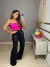 Calça pantalona em paetê - preto - online store