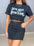 Saia jeans com aplicações - preta na internet