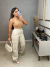 Calça cargo wide leg no sarja - bege claro