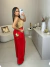 Image of Conjunto de calça pantalona e cropped babados - vermelho