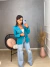 Blazer em alfaiataria com botões no punho - azul petróleo - comprar online