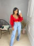 Cropped manga longa decote - vermelho - loja online