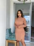 Vestido tricot rayon gola alta com fenda - areia - online store