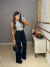 Calça jeans wide leg preta - com destroyed