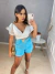 Short alfaitaria com cinto - azul turquesa