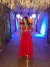 Vestido longo com camadas e decote - vermelho