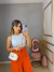 Calça pantalona cós alto - laranja - loja online