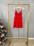 Image of Vestido curto alcinha com bordado na cintura - vermelho