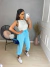 Conjunto calça jogger e cropped no crepe - azul turquesa - Amor de Peça - Looks Femininos Estilosos, Loja de Roupa Feminina Online