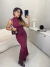 Vestido midi regata franzido com fenda - bordô - comprar online