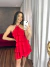 Vestido babados com aplicação de flor - vermelho