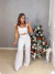 Conjunto de cropped e calça pantalona com recorte - Off White na internet