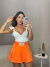 Image of Short saia cós alto premium com cinto cravejado - laranja
