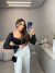 Top cropped luxo perolado manga longa - preto - Amor de Peça - Looks Femininos Estilosos, Loja de Roupa Feminina Online