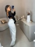 Top cropped luxo perolado manga longa - preto