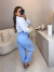 Calça alfaiataria cintura alta com botão encapado - azul - buy online