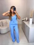Conjunto de calça alfaiataria premium com blusa assimétrica com botões - azul